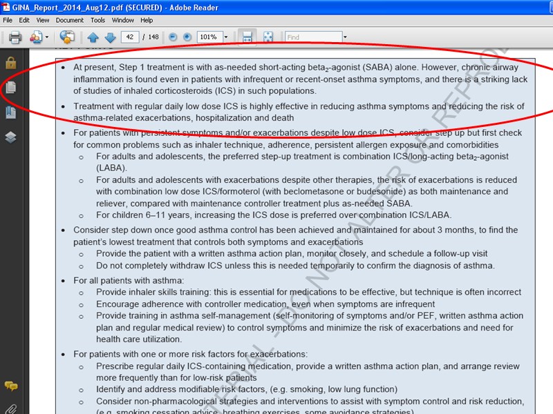 Схемы терапии или ступени (шаги) лечения для достижения контроля астмы. Начиная с 1 ступени